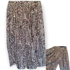 eooto Animal Print Brown/Black Midi Lenghth BoHo Style Skirt Coulottes S (C-016)